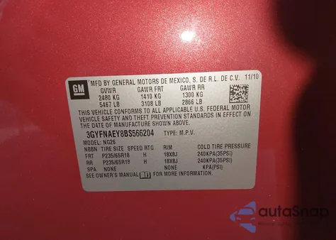 2011 Cadillac Srx Luxury Collection из США, поврежденный, VIN 3GYFNAEY8BS566204